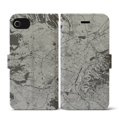 【トリノ（イタリア）】地図柄iPhoneケース（手帳タイプ）モノトーン・iPhone SE（第3 / 第2世代） / 8 / 7 / 6s / 6 用