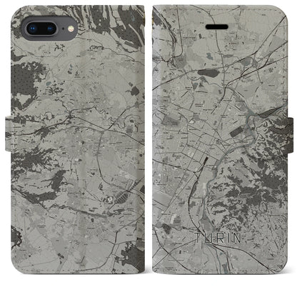 【トリノ（イタリア）】地図柄iPhoneケース（手帳タイプ）モノトーン・iPhone 8Plus /7Plus / 6sPlus / 6Plus 用