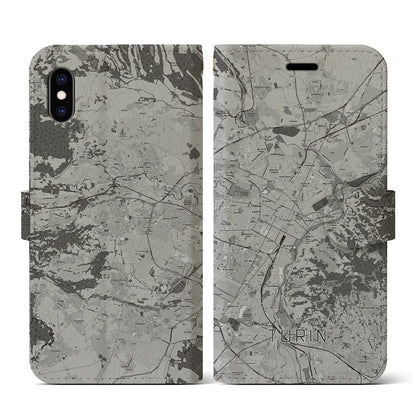 【トリノ（イタリア）】地図柄iPhoneケース（手帳タイプ）モノトーン・iPhone XS / X 用