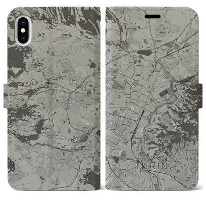 【トリノ（イタリア）】地図柄iPhoneケース（手帳タイプ）モノトーン・iPhone XS Max 用