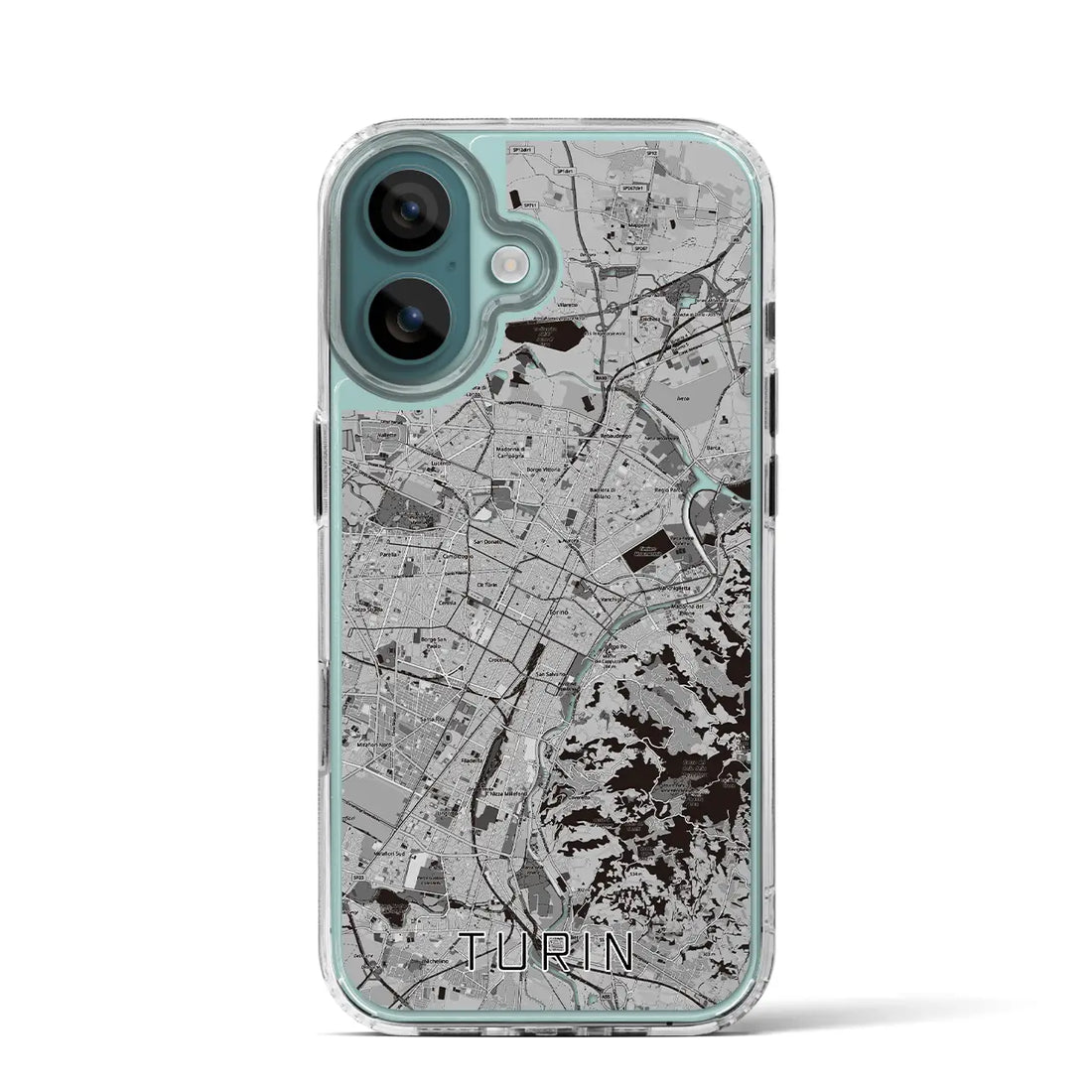 【トリノ（イタリア）】地図柄iPhoneケース（MagSafeタイプ）モノトーン・iPhone 16 Pro 用