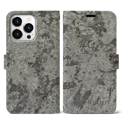 【トゥルンハウト（ベルギー）】地図柄iPhoneケース（手帳タイプ）モノトーン・iPhone 13 Pro 用