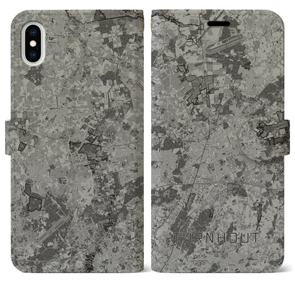 【トゥルンハウト（ベルギー）】地図柄iPhoneケース（手帳タイプ）モノトーン・iPhone XS Max 用