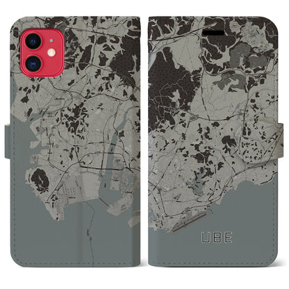 【宇部（山口県）】地図柄iPhoneケース（手帳タイプ）モノトーン・iPhone 11 用