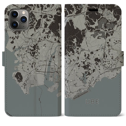【宇部（山口県）】地図柄iPhoneケース（手帳タイプ）モノトーン・iPhone 11 Pro Max 用