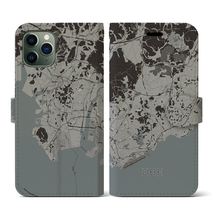 【宇部（山口県）】地図柄iPhoneケース（手帳タイプ）モノトーン・iPhone 11 Pro 用