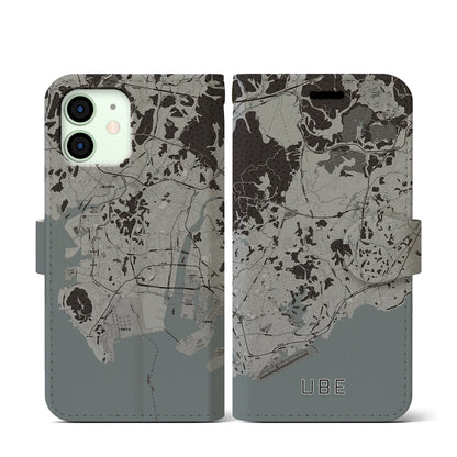 【宇部（山口県）】地図柄iPhoneケース（手帳タイプ）モノトーン・iPhone 12 mini 用
