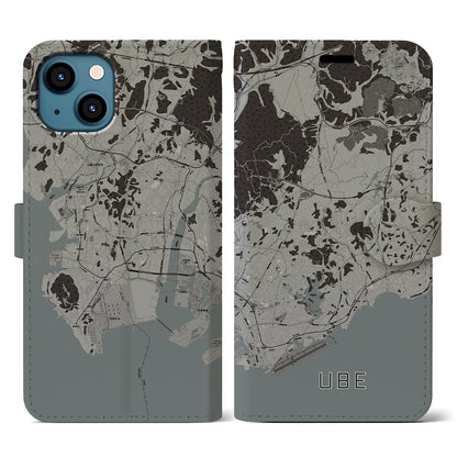 【宇部（山口県）】地図柄iPhoneケース（手帳タイプ）モノトーン・iPhone 13 用