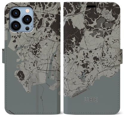【宇部（山口県）】地図柄iPhoneケース（手帳タイプ）モノトーン・iPhone 13 Pro Max 用