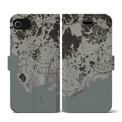【宇部（山口県）】地図柄iPhoneケース（手帳タイプ）モノトーン・iPhone SE（第3 / 第2世代） / 8 / 7 / 6s / 6 用