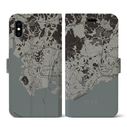 【宇部（山口県）】地図柄iPhoneケース（手帳タイプ）モノトーン・iPhone XS / X 用