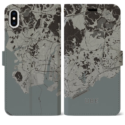 【宇部（山口県）】地図柄iPhoneケース（手帳タイプ）モノトーン・iPhone XS Max 用