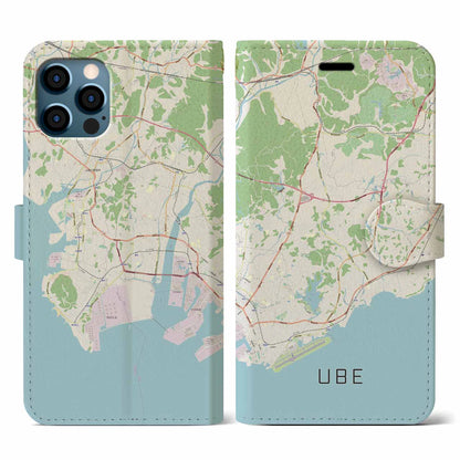 【宇部（山口県）】地図柄iPhoneケース（手帳タイプ）ナチュラル・iPhone 12 / 12 Pro 用