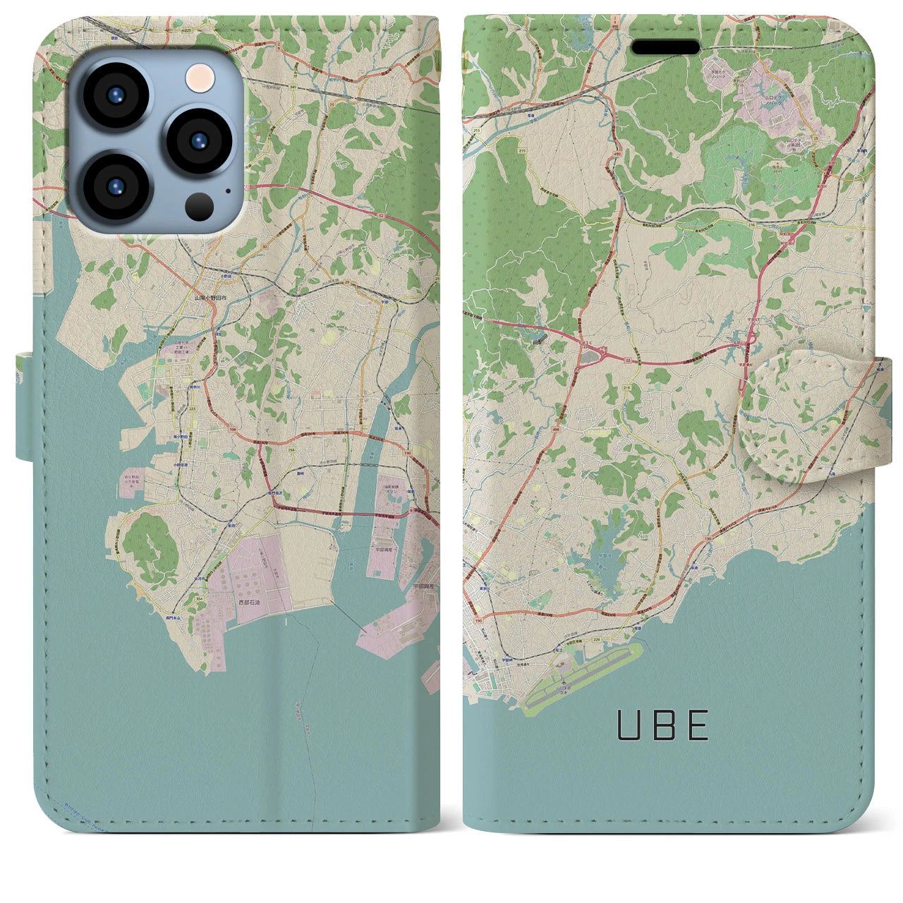 【宇部】地図柄iPhoneケース（手帳両面タイプ・ナチュラル）iPhone 13 Pro Max 用