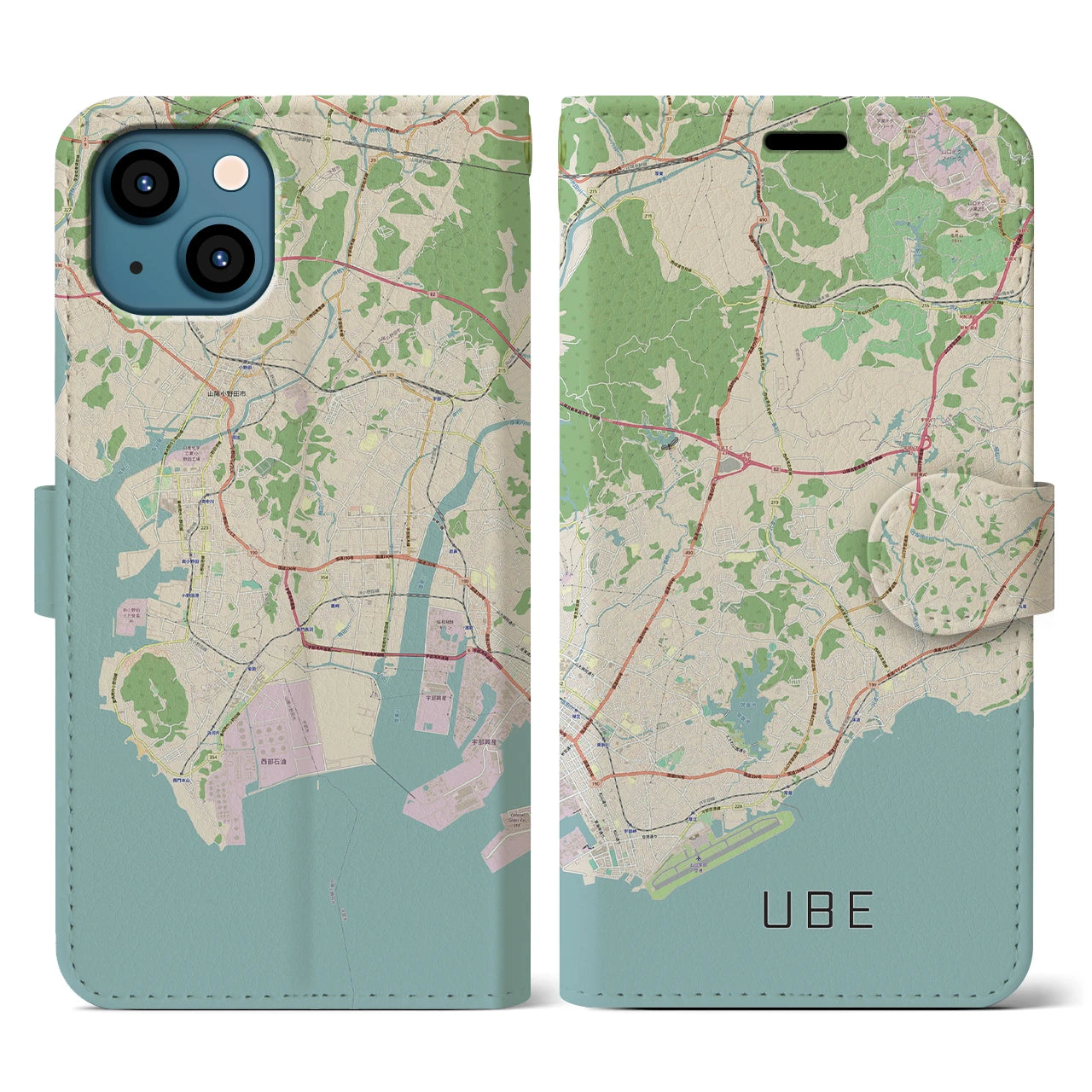 【宇部】地図柄iPhoneケース（手帳両面タイプ・ナチュラル）iPhone 13 Pro 用