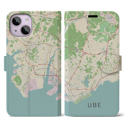 【宇部（山口県）】地図柄iPhoneケース（手帳タイプ）ナチュラル・iPhone 14 用