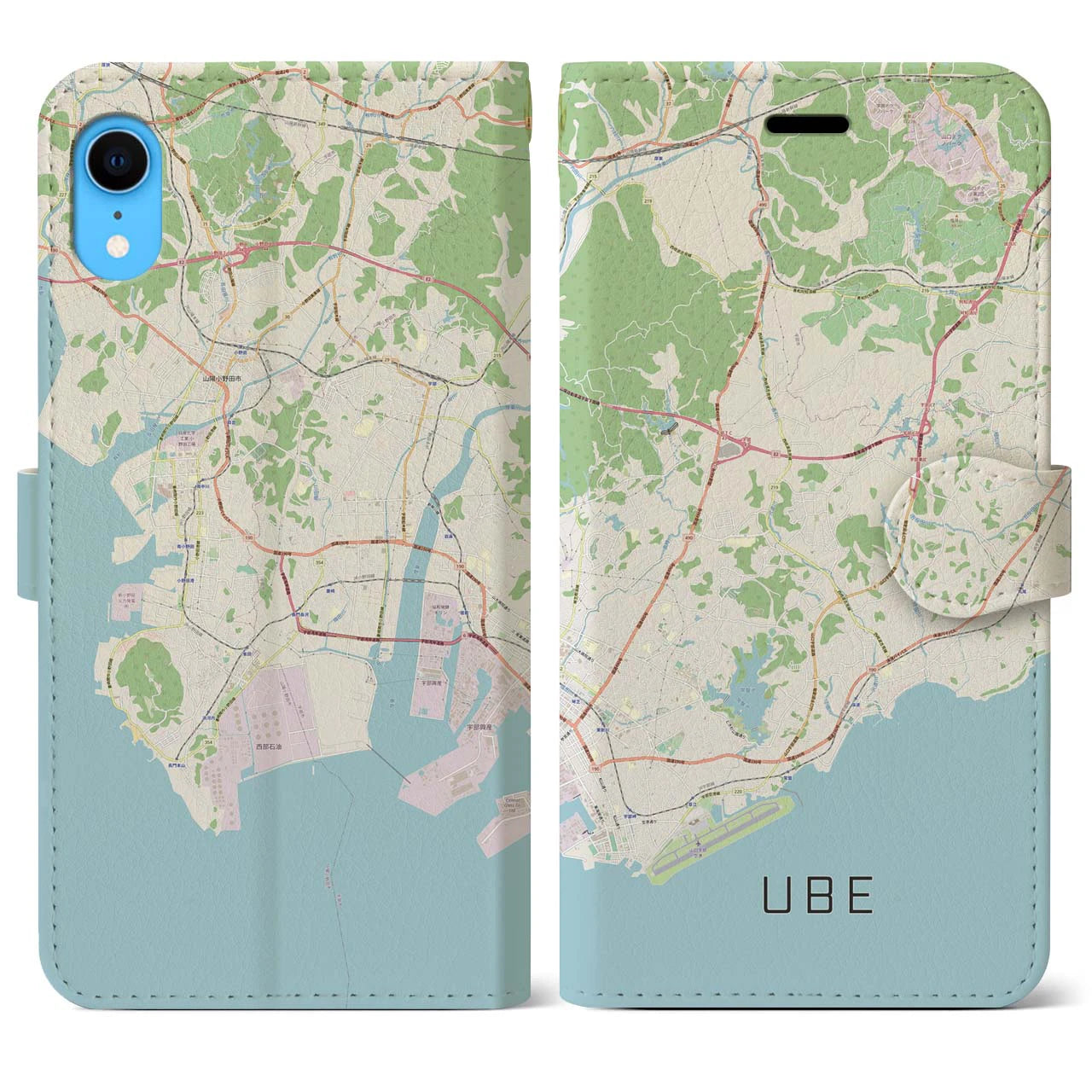 【宇部】地図柄iPhoneケース（手帳両面タイプ・ナチュラル）iPhone XR 用