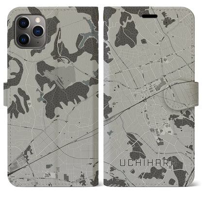 【内原（茨城県）】地図柄iPhoneケース（手帳タイプ）モノトーン・iPhone 11 Pro Max 用