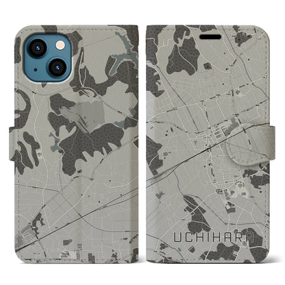 【内原（茨城県）】地図柄iPhoneケース（手帳タイプ）モノトーン・iPhone 13 用