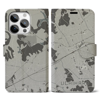 【内原（茨城県）】地図柄iPhoneケース（手帳タイプ）モノトーン・iPhone 14 Pro 用