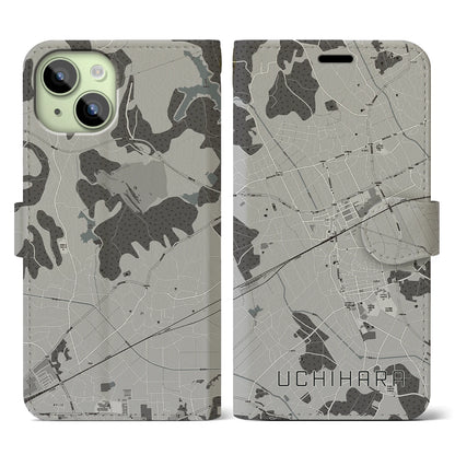 【内原（茨城県）】地図柄iPhoneケース（手帳タイプ）モノトーン・iPhone 15 用