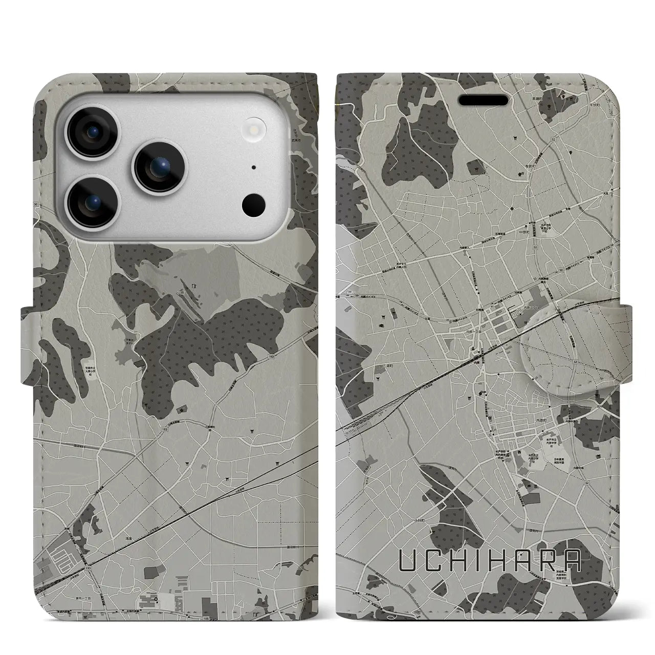 【内原（茨城県）】地図柄iPhoneケース（手帳タイプ）