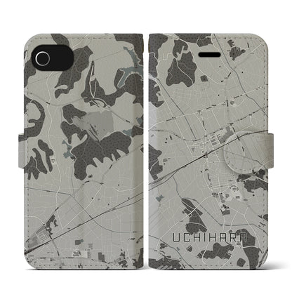 【内原（茨城県）】地図柄iPhoneケース（手帳タイプ）モノトーン・iPhone SE（第3 / 第2世代） / 8 / 7 / 6s / 6 用