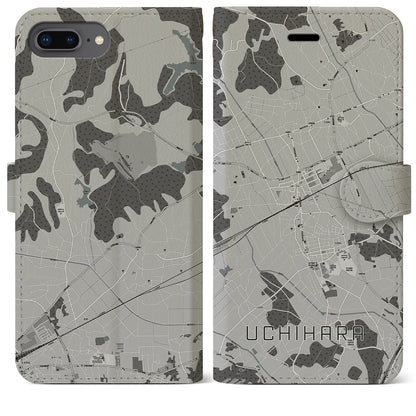 【内原（茨城県）】地図柄iPhoneケース（手帳タイプ）モノトーン・iPhone 8Plus /7Plus / 6sPlus / 6Plus 用