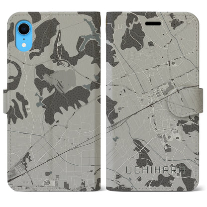 【内原（茨城県）】地図柄iPhoneケース（手帳タイプ）モノトーン・iPhone XR 用