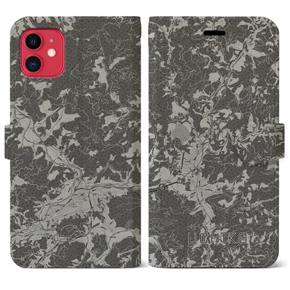 【内子（愛媛県）】地図柄iPhoneケース（手帳タイプ）モノトーン・iPhone 11 用