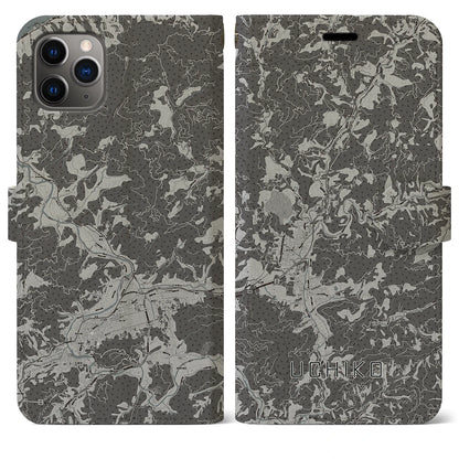 【内子（愛媛県）】地図柄iPhoneケース（手帳タイプ）モノトーン・iPhone 11 Pro Max 用