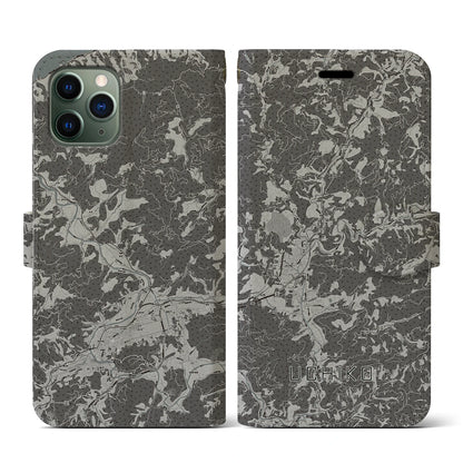 【内子（愛媛県）】地図柄iPhoneケース（手帳タイプ）モノトーン・iPhone 11 Pro 用