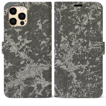 【内子（愛媛県）】地図柄iPhoneケース（手帳タイプ）モノトーン・iPhone 12 Pro Max 用