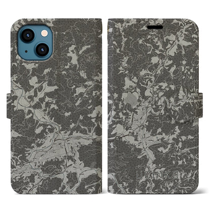 【内子（愛媛県）】地図柄iPhoneケース（手帳タイプ）モノトーン・iPhone 13 用