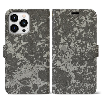 【内子（愛媛県）】地図柄iPhoneケース（手帳タイプ）モノトーン・iPhone 13 Pro 用