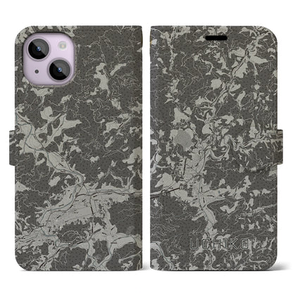 【内子（愛媛県）】地図柄iPhoneケース（手帳タイプ）モノトーン・iPhone 14 用