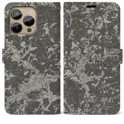 【内子（愛媛県）】地図柄iPhoneケース（手帳タイプ）モノトーン・iPhone 14 Pro Max 用