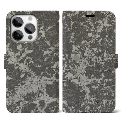 【内子（愛媛県）】地図柄iPhoneケース（手帳タイプ）モノトーン・iPhone 14 Pro 用