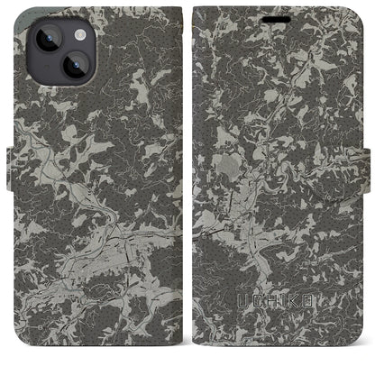 【内子（愛媛県）】地図柄iPhoneケース（手帳タイプ）モノトーン・iPhone 14 Plus 用