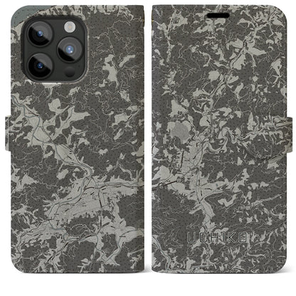 【内子（愛媛県）】地図柄iPhoneケース（手帳タイプ）モノトーン・iPhone 15 Pro Max 用