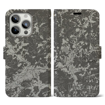 【内子（愛媛県）】地図柄iPhoneケース（手帳タイプ）モノトーン・iPhone 15 Pro 用