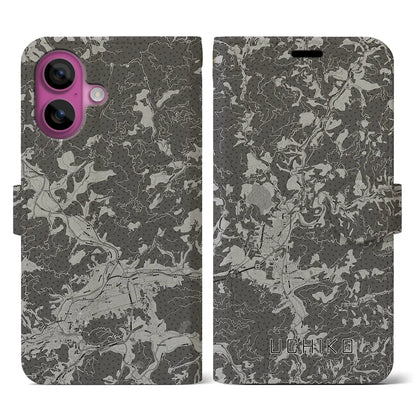 【内子（愛媛県）】地図柄iPhoneケース（手帳タイプ）モノトーン・iPhone 16 Pro 用