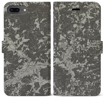 【内子（愛媛県）】地図柄iPhoneケース（手帳タイプ）モノトーン・iPhone 8Plus /7Plus / 6sPlus / 6Plus 用