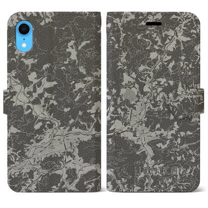 【内子（愛媛県）】地図柄iPhoneケース（手帳タイプ）モノトーン・iPhone XR 用