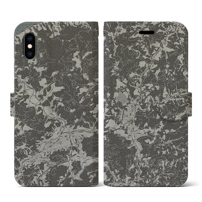 【内子（愛媛県）】地図柄iPhoneケース（手帳タイプ）モノトーン・iPhone XS / X 用