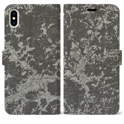 【内子（愛媛県）】地図柄iPhoneケース（手帳タイプ）モノトーン・iPhone XS Max 用