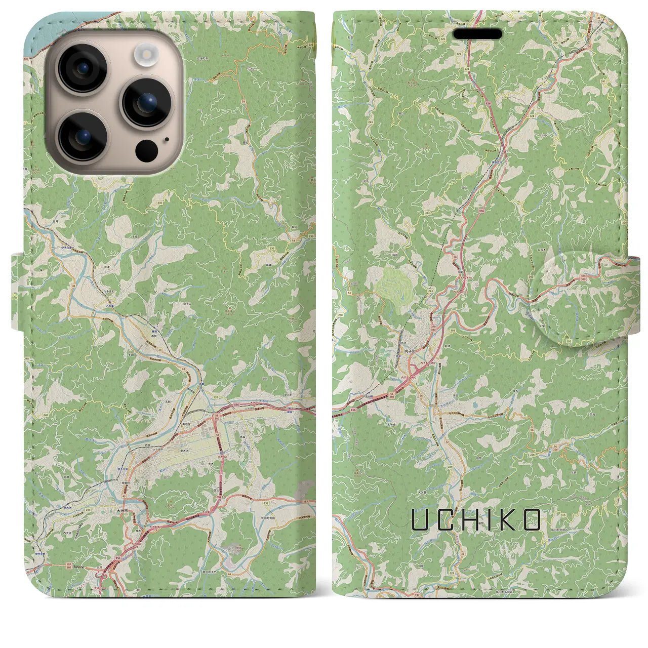 【内子（愛媛県）】地図柄iPhoneケース（手帳タイプ）ナチュラル・iPhone 16 Plus 用