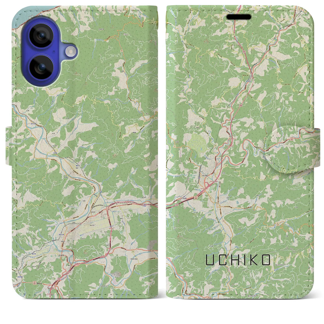 【内子（愛媛県）】地図柄iPhoneケース（手帳タイプ）ナチュラル・iPhone 16 Pro Max 用