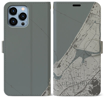 【内灘（石川県）】地図柄iPhoneケース（手帳タイプ）モノトーン・iPhone 13 Pro Max 用