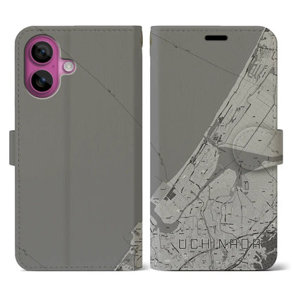 【内灘（石川県）】地図柄iPhoneケース（手帳タイプ）モノトーン・iPhone 16 Pro 用